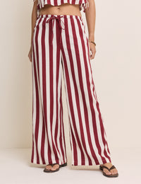 Burgundy Striped Linen-Blend Reese Trousers