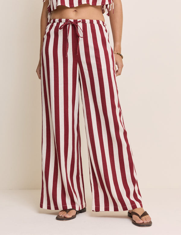 Burgundy Striped Linen-Blend Reese Trousers