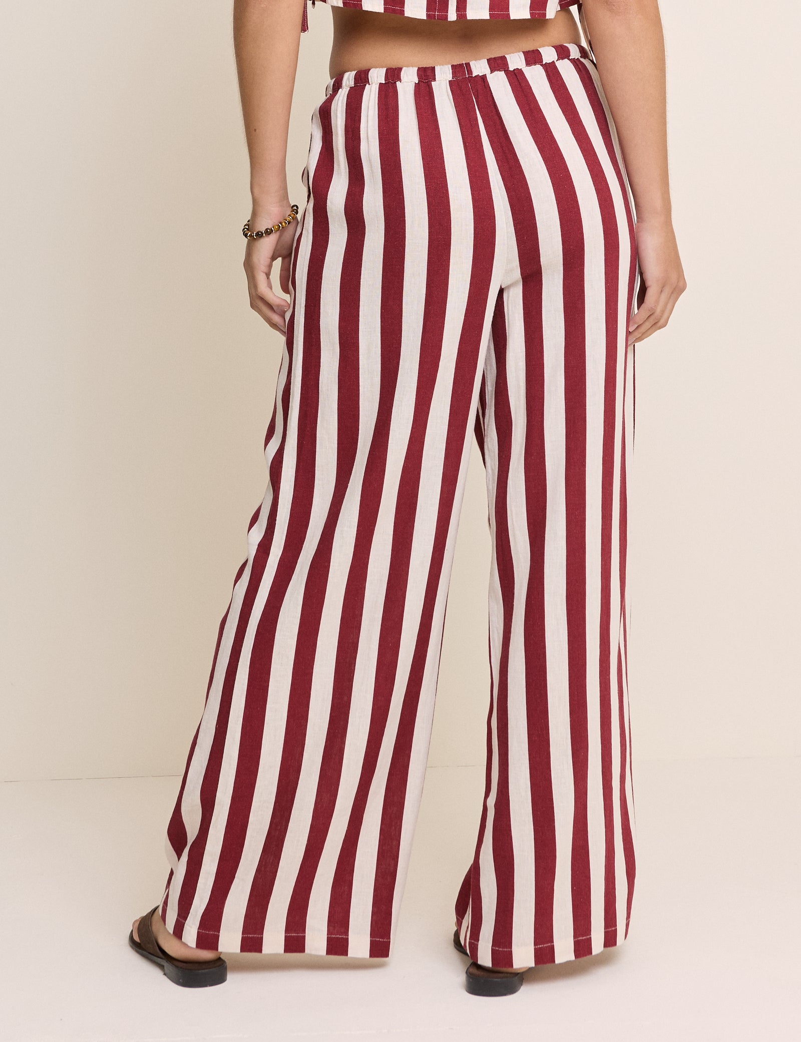 Burgundy Striped Linen-Blend Reese Trousers