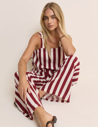 Burgundy Striped Linen-Blend Reese Trousers