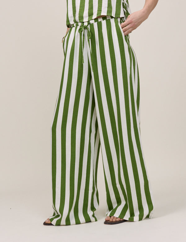 Green Striped Reese Wide Leg Trousers