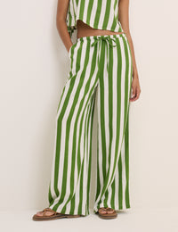 Green Striped Reese Wide Leg Trousers