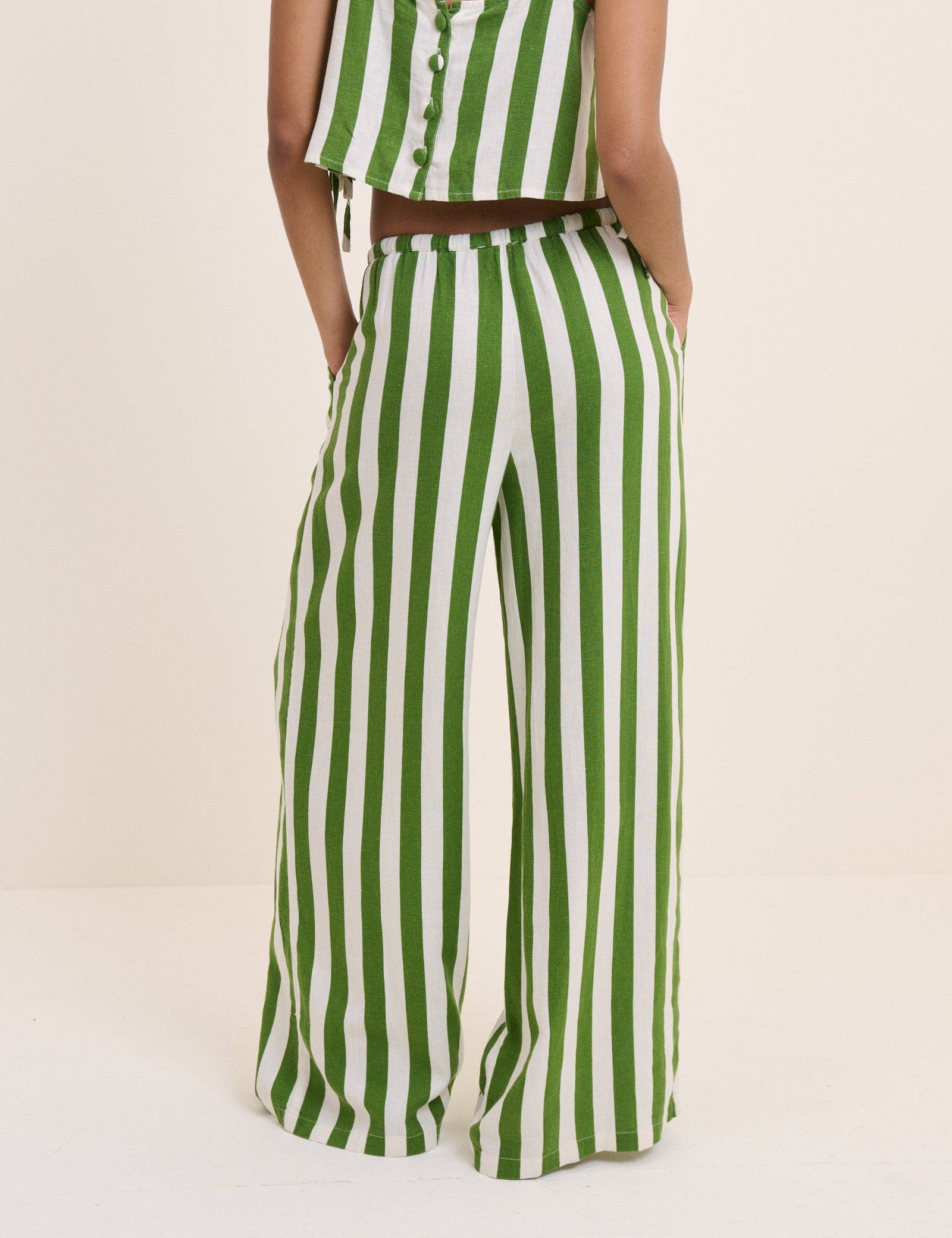 Green Striped Reese Wide Leg Trousers