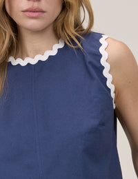 Dark Blue Sleeveless Ric Rac Trim Top