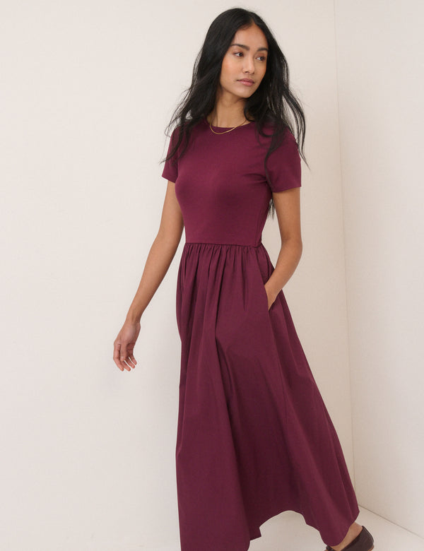 Burgundy Short Sleeve Sarah Midi Dress
