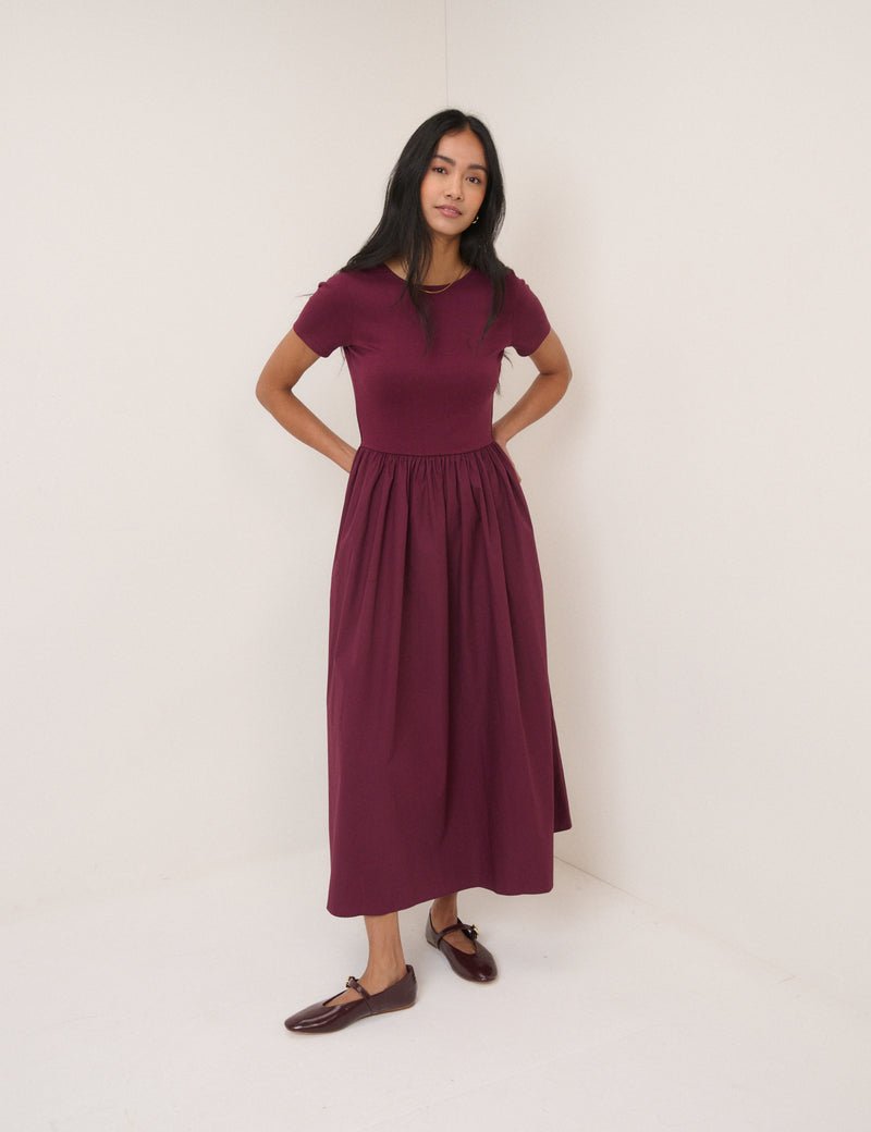 Burgundy Short Sleeve Sarah Midi Dress