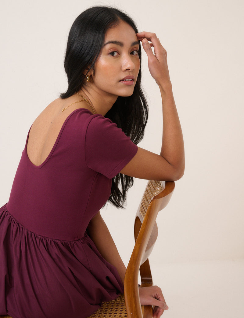Burgundy Short Sleeve Sarah Midi Dress
