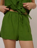 Green Linen-Blend Drawstring Shorts