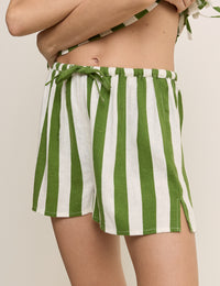 Green Striped Linen-Blend Shannon Short