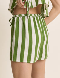 Green Striped Linen-Blend Shannon Short