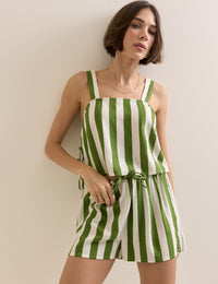 Green Striped Linen-Blend Shannon Short