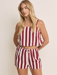 Burgundy Striped Linen-Blend Shannon Short