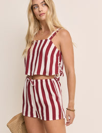Burgundy Striped Linen-Blend Shannon Short