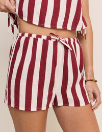 Burgundy Striped Linen-Blend Shannon Short