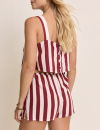 Burgundy Striped Linen-Blend Shannon Short