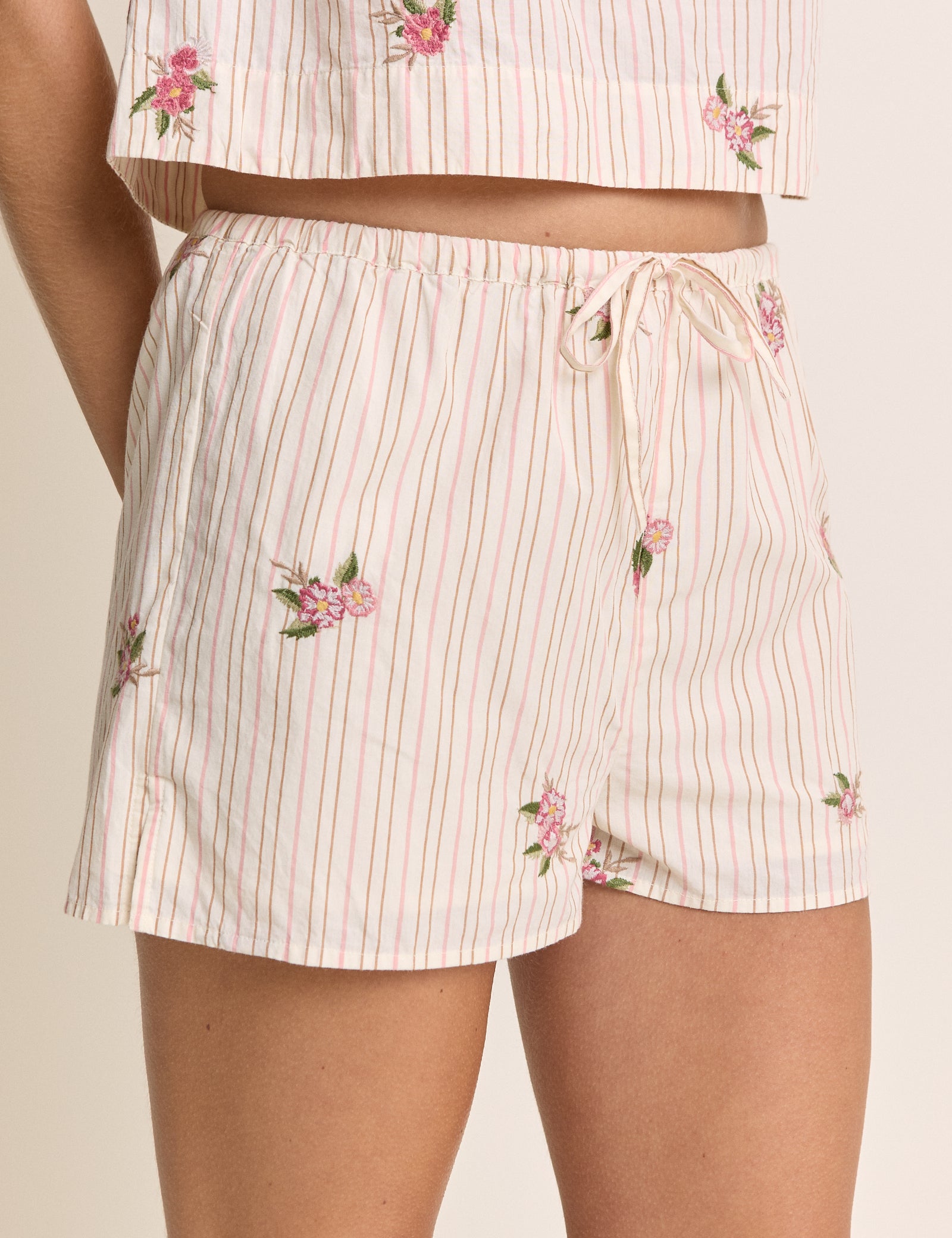 Light Pink Striped Drawstring Short