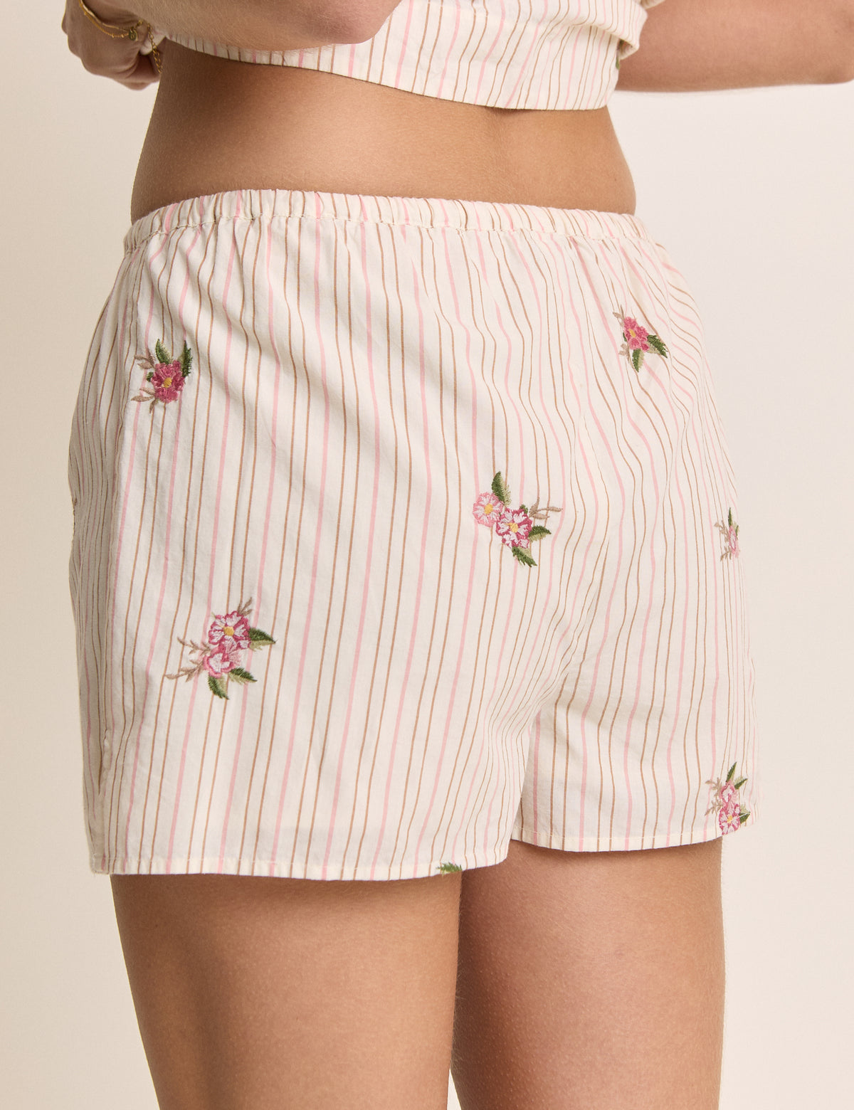 Light Pink Striped Drawstring Shorts