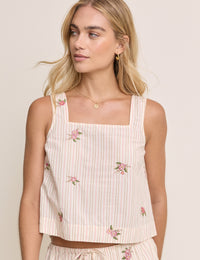 Light Pink Striped Embroidered Swing Top
