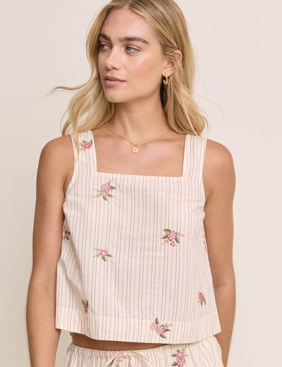 Light Pink Striped Embroidered Swing Top