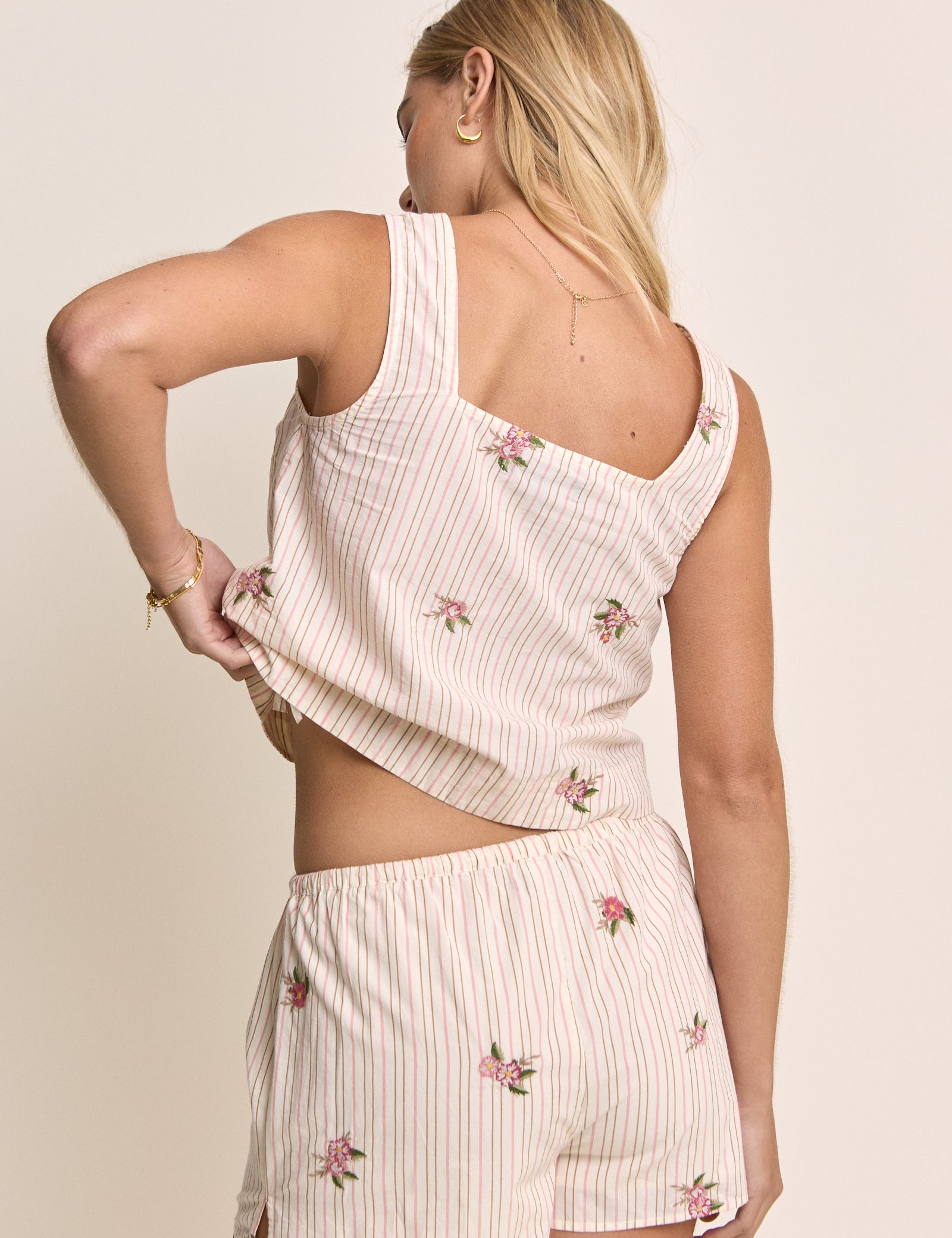 Light Pink Striped Embroidered Top