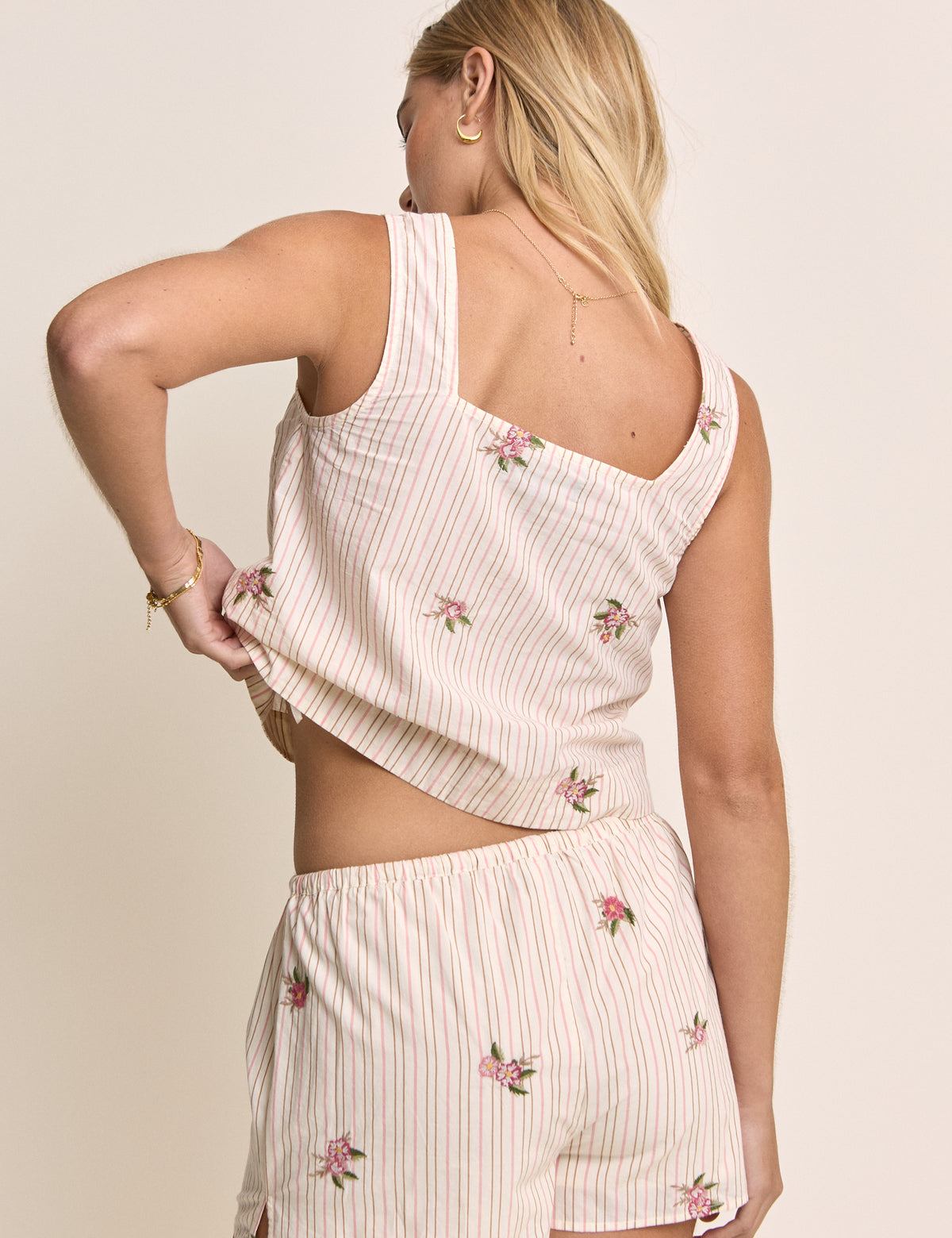 Light Pink Striped Embroidered Swing Top