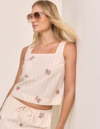 Light Pink Striped Embroidered Swing Top