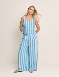 Blue Striped Linen-Blend Top & Trousers Set