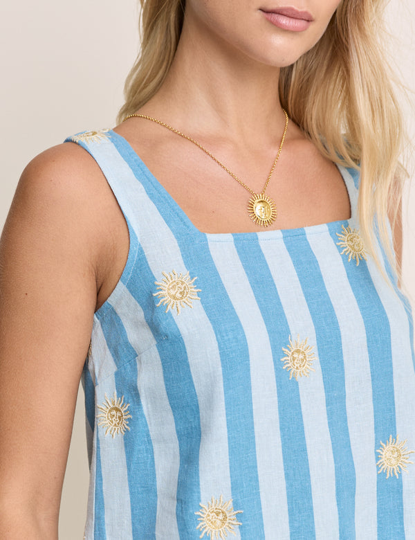 Blue Striped Embroidered Top