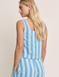 Blue Striped Embroidered Top
