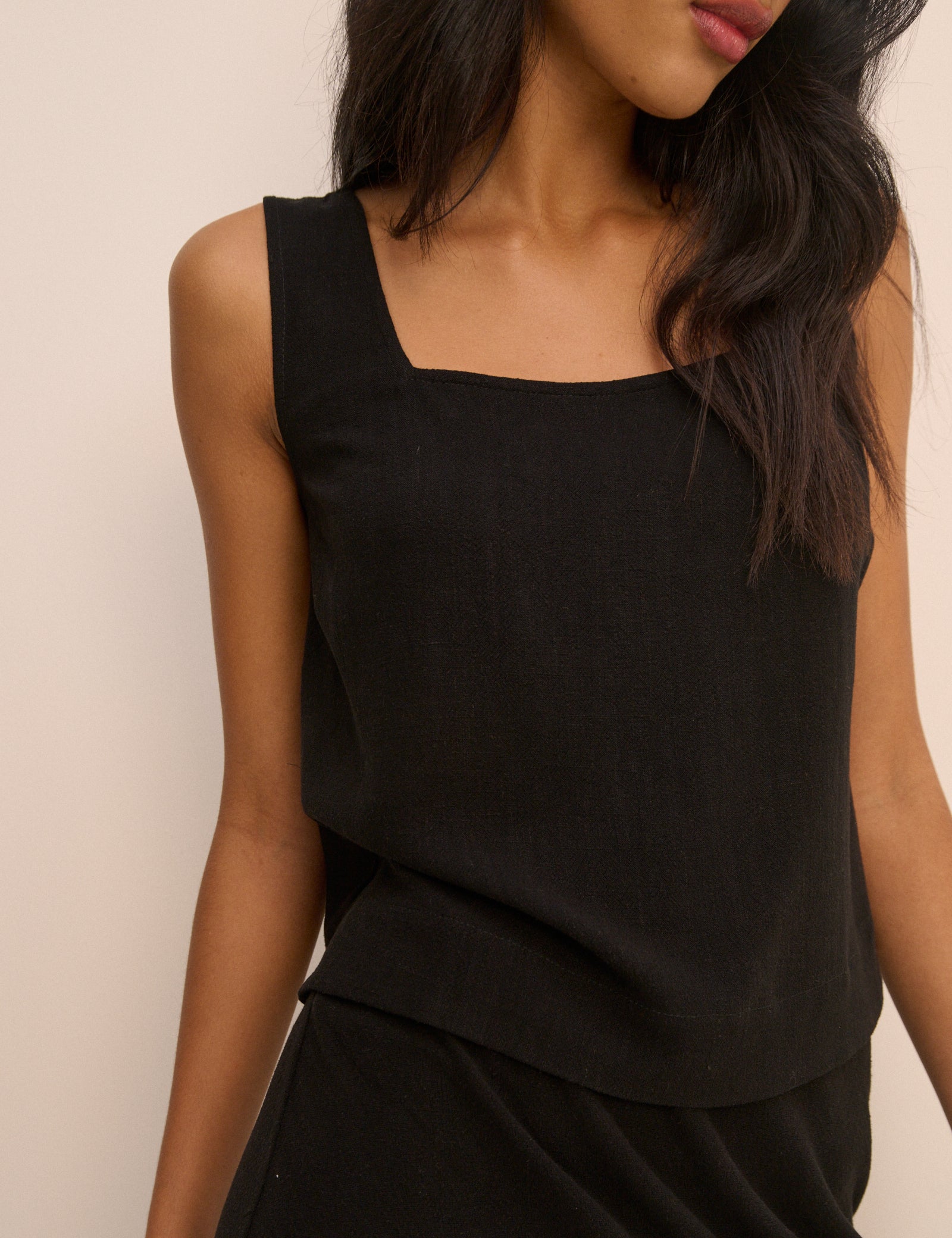 Black Square Neck Swing Top