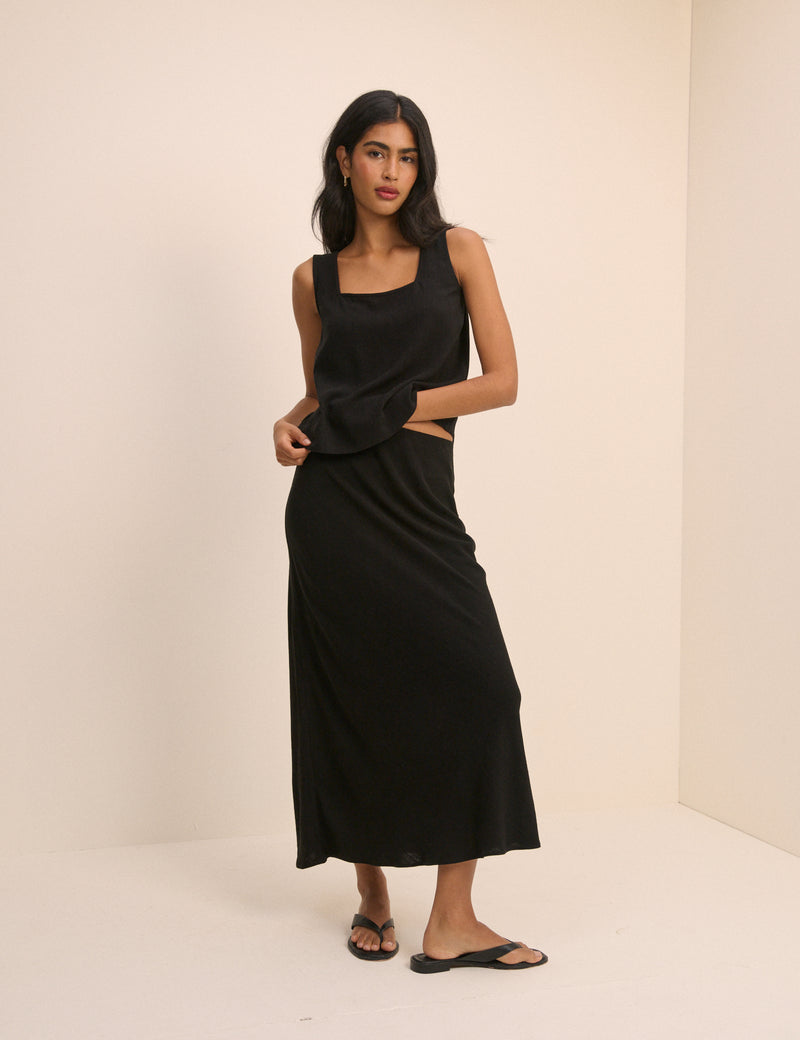 Black Square Neck Swing Top