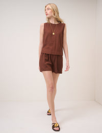 Brown Linen-blend Stirling Top