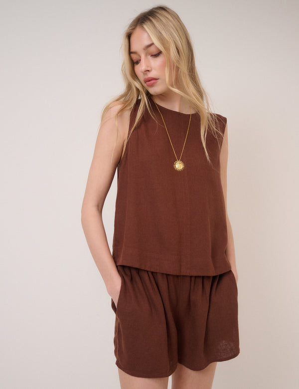 Brown Linen-blend Stirling Top