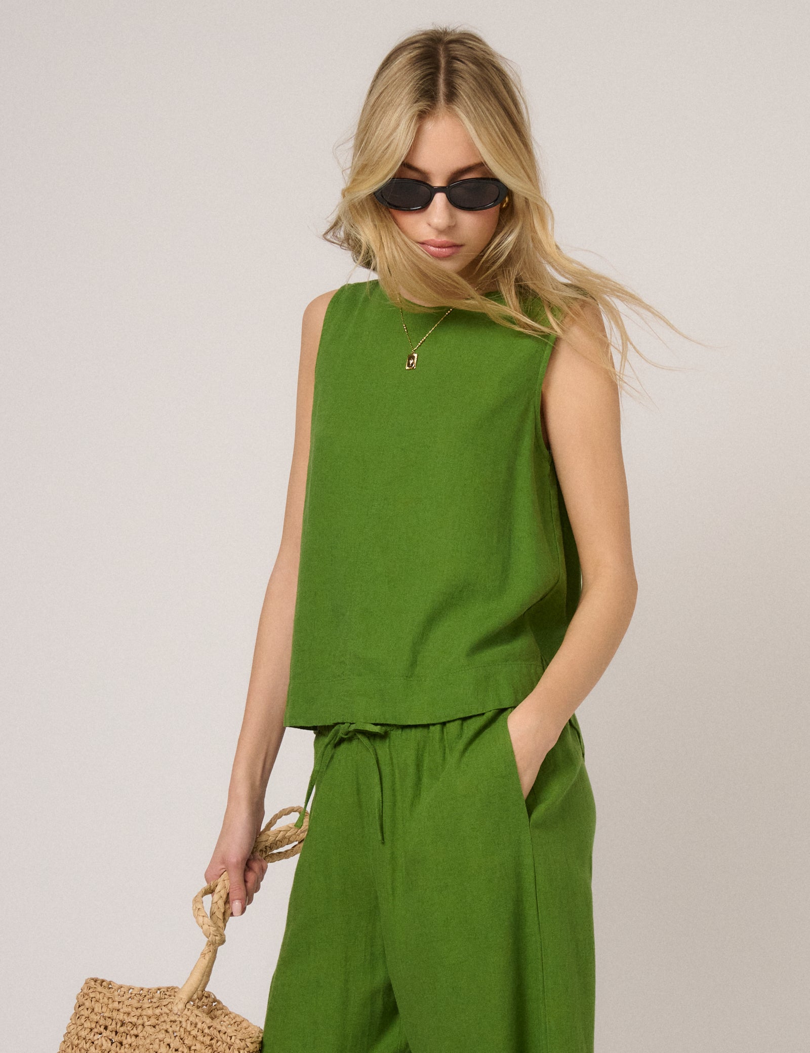 Green Linen-Blend Stirling Top