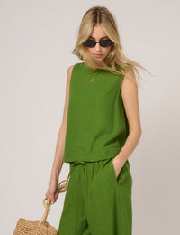 Green Linen-Blend Stirling Top
