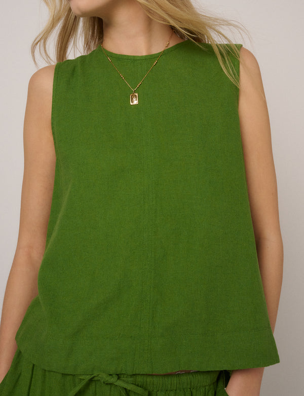 Green Linen-Blend Stirling Top