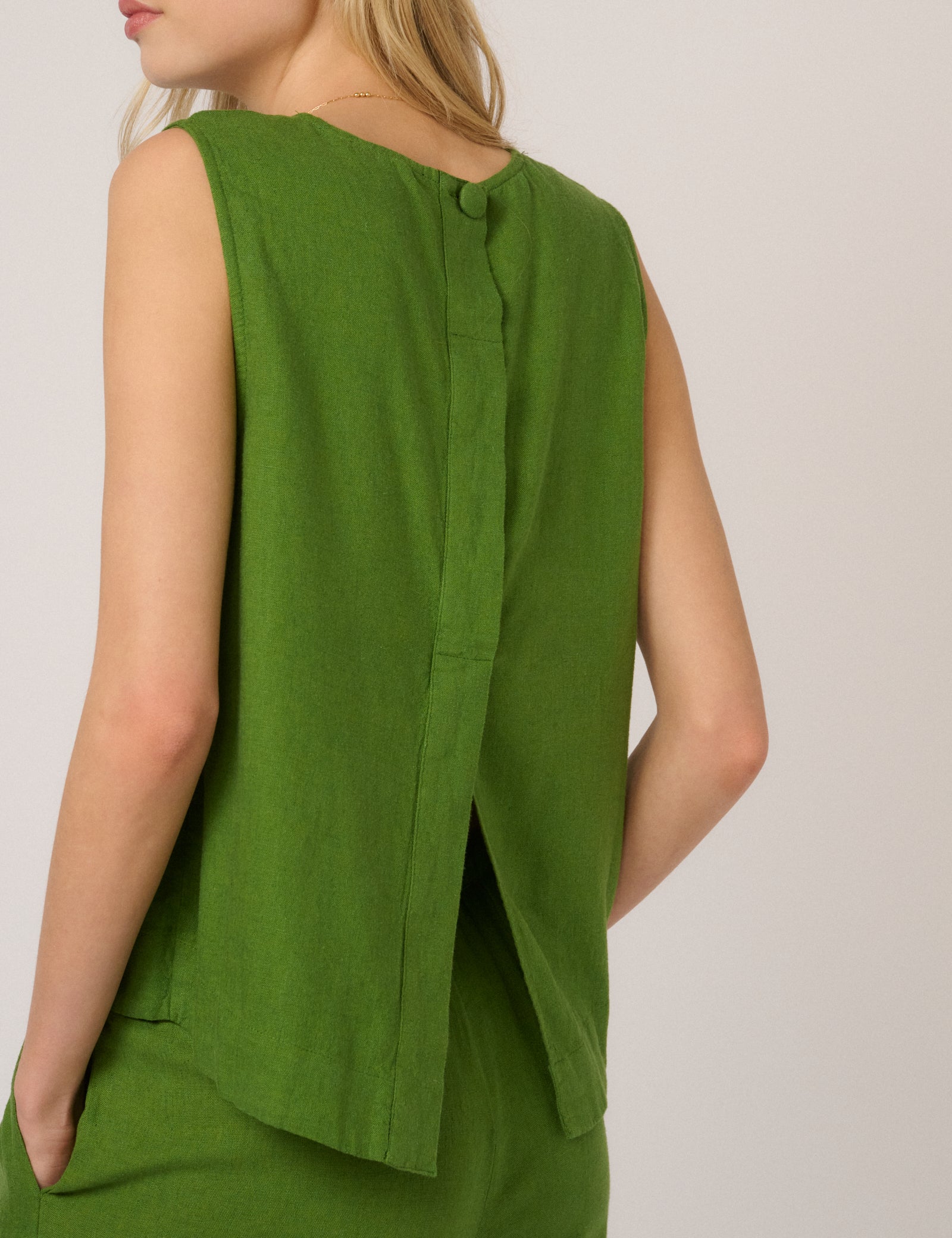 Green Linen-Blend Stirling Top