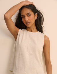Cream Linen-Blend Swing Top
