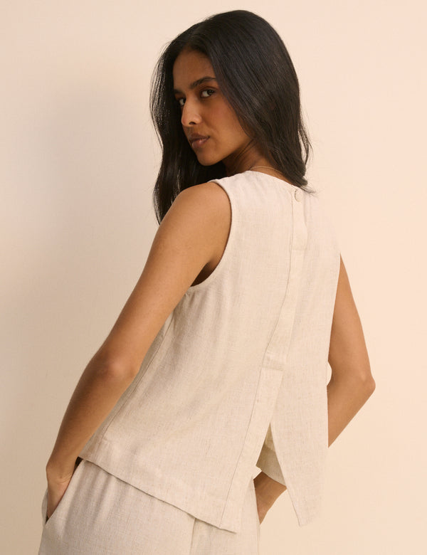 Cream Linen-Blend Swing Top
