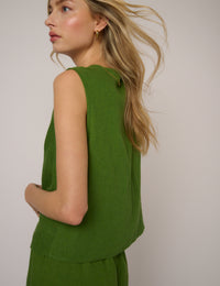 Green Linen-Blend Tie Front Tessa Top