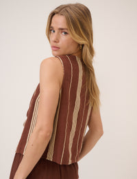 Brown Striped Linen-blend Top