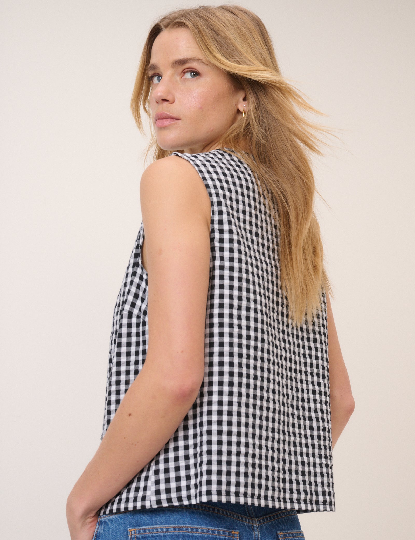 Black Gingham Tie Front Top