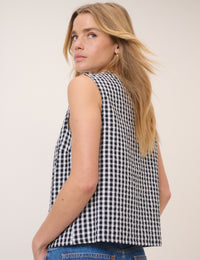 Black Gingham Tie Front Top
