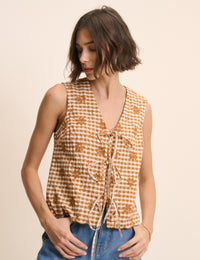 Orange Gingham Floral Tie Front Tessa Top