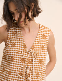 Orange Gingham Floral Tie Front Tessa Top