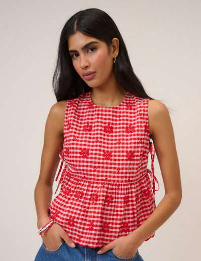 Red Gingham Side Tie Swing Top