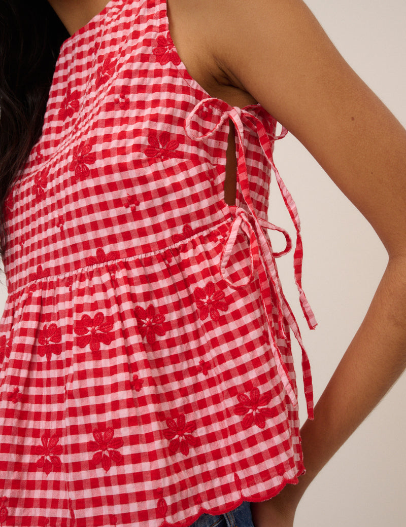 Red Gingham Side Tie Swing Top