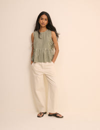 Green and White Gingham Side Tie Swing Top