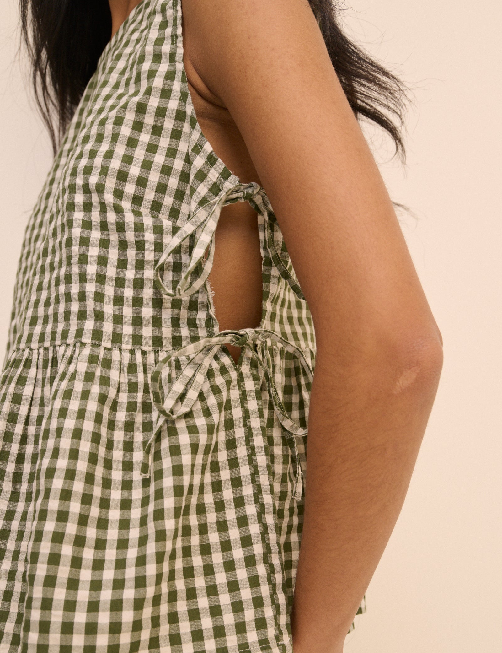 Green and White Gingham Side Tie Swing Top