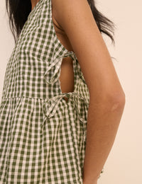 Green and White Gingham Side Tie Swing Top